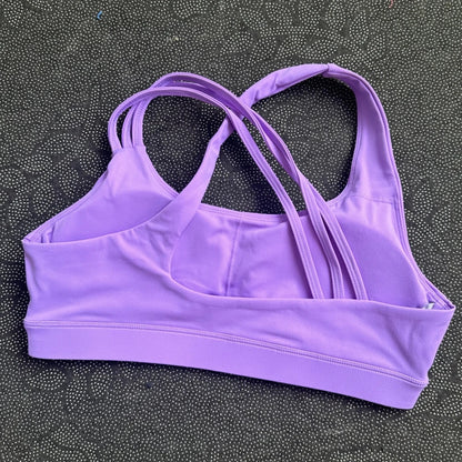 Solid Color Butter Cross Gym Yoga Underwear Women Cross Back Shoulder Straps Fitness Sport Bra High Impact Push Up Top With Pad