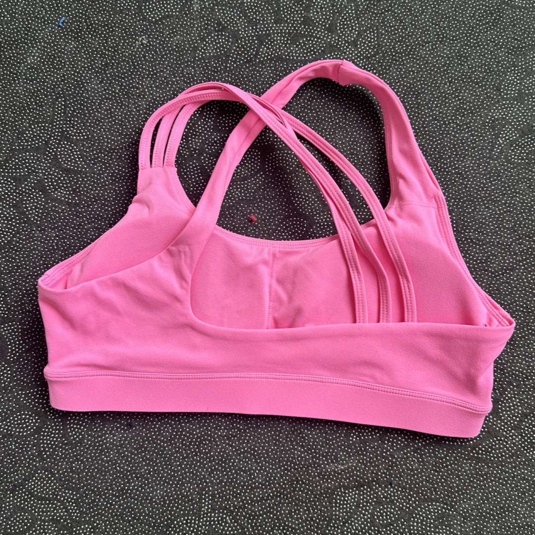 Solid Color Butter Cross Gym Yoga Underwear Women Cross Back Shoulder Straps Fitness Sport Bra High Impact Push Up Top With Pad